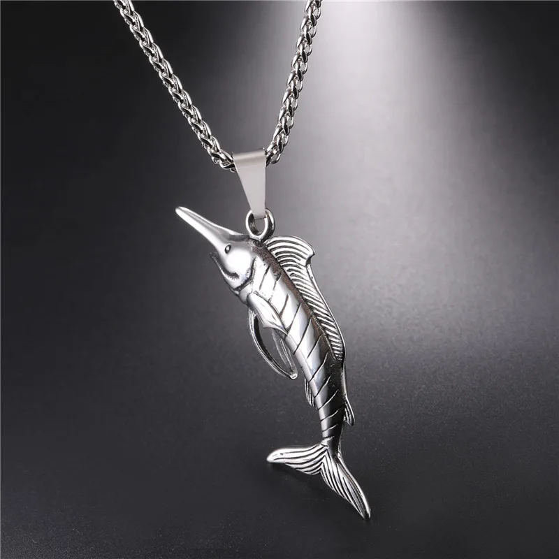 U7 Нержавеющая Сталь Рыба-Меч Подвеска с Цепочкой Мужские Хиппи Ожерелья Рок Морское Животное Панк Ювелирные Изделия P1118