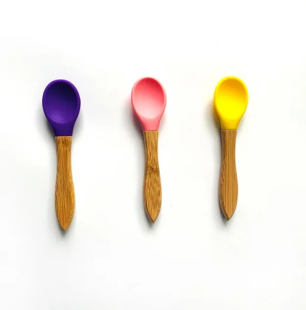 3pcs Spoon Миска на присоске из бамбука и силикона, детская Тарелка на присоске, Бамбуковая посуда для кормления детей, миска для кормления ребенка - Цвет: 3pcs Spoon