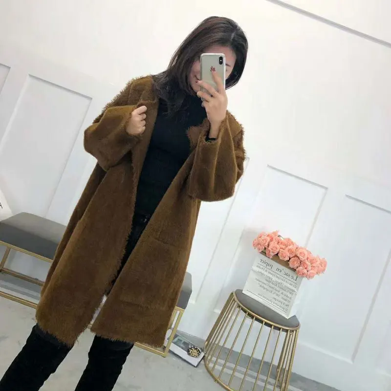 New Fashion Kintted Cardigans Female Solid Long Sleeves V neck Sweater Coat Loose Open Stitch Woman |