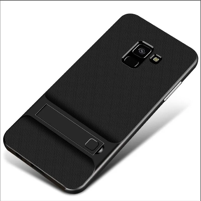 Гибридный ПК-бампер чехол для samsung S8 S9 A8 A6 плюс J4 J6 J7 J8 ударопрочный чехол для телефона Подставка держатель чехол s защитной оболочки - Цвет: GW Black