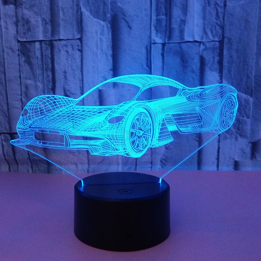 

Новый спортивный автомобиль красочный 3d Ночник светильник цветной сенсорный пульт дистанционного управления 3d Led Видение подарок Led Usb наст...