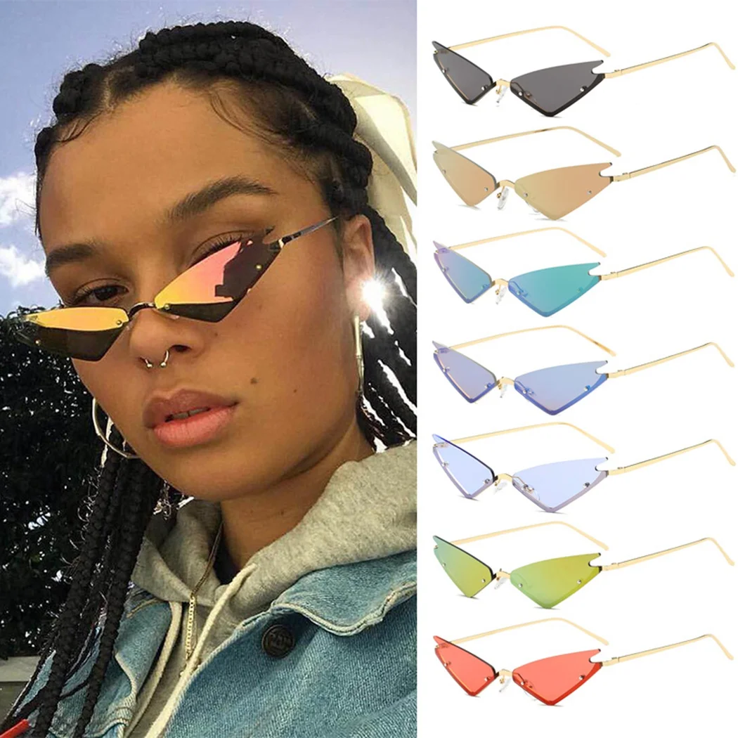 Женские солнцезащитные очки кошачий глаз Винтажные Солнцезащитные без оправы в