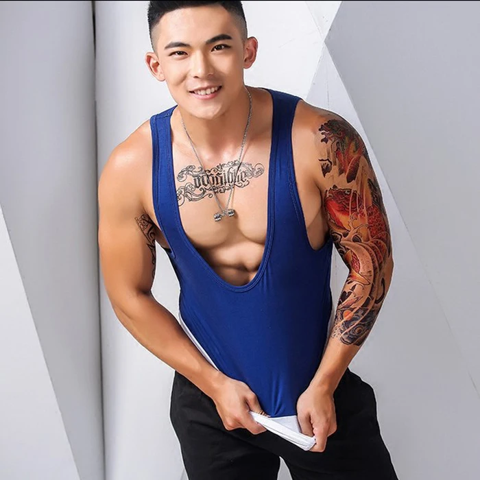 Новый мужской тонкий сексуальный топ на бретелях из чистого хлопка для спорта и