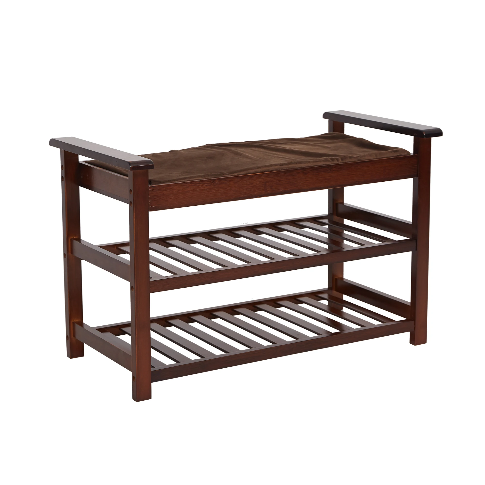 Эспрессо скамейка с мягким сиденьем 2-ярусная бамбуковая стойка для хранения