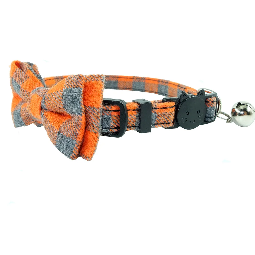 Orange Plaid 15 цветов, кошачий ошейник, Разъемный галстук-бабочка, колокольчик, аксессуары, хлопковые клетчатые воротники в горошек, быстроразъемный ошейник для котенка 17-28 см - Цвет: Orange Plaid