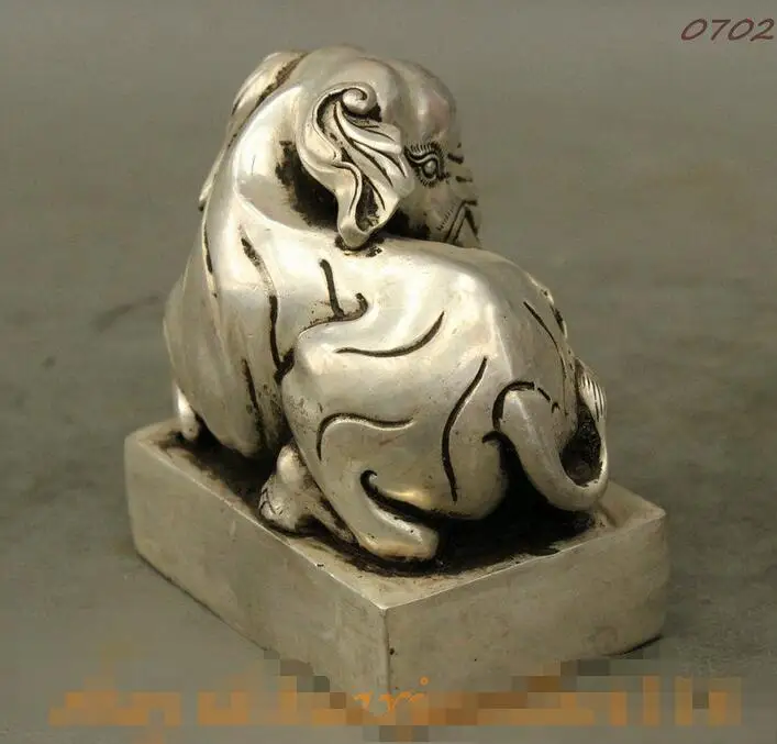 Chinese Silver Bronze Dynasty Palace JiXiang Elephant Statue Seal Signet Stamp | Дом и сад