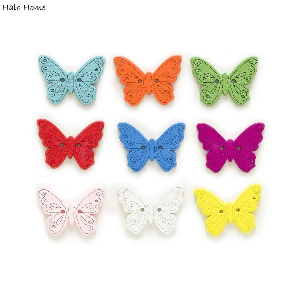 Butterfly 25x17mm 50/100 шт 2/4 разноцветные деревянными пуговицами Декор Костюмы бытовых швейных Скрапбукинг карты рукоделие своими руками большая коллекция смешанные стили - Цвет: Butterfly 25x17mm