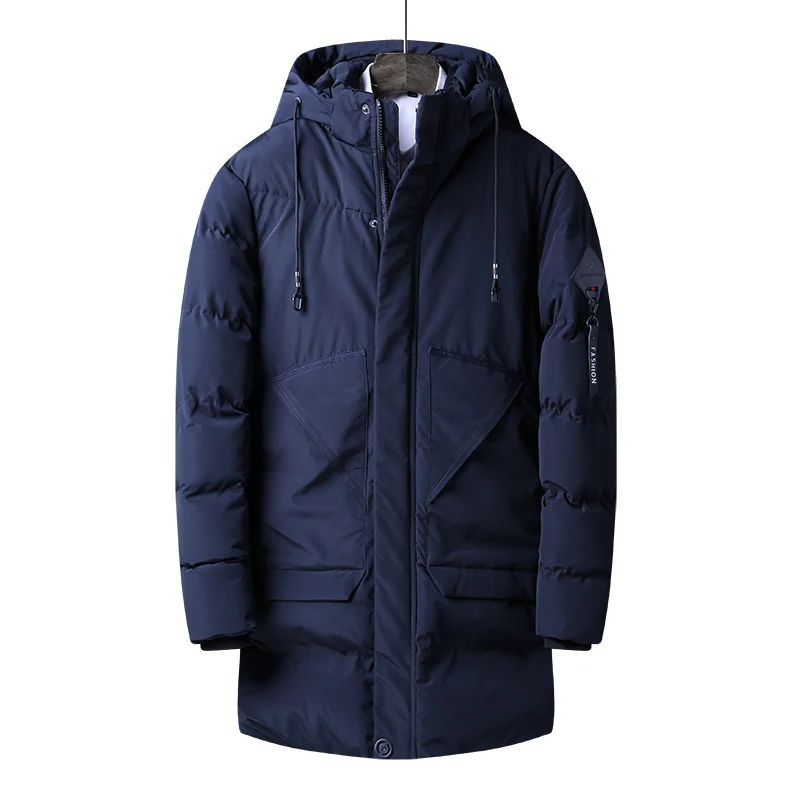 dark blue Высококачественная парка, Мужская зимняя длинная куртка, Мужская Толстая куртка с хлопковой подкладкой, Мужская парка, пальто, Мужская модная повседневная армейская зеленая куртка, 5XL - Цвет: dark blue