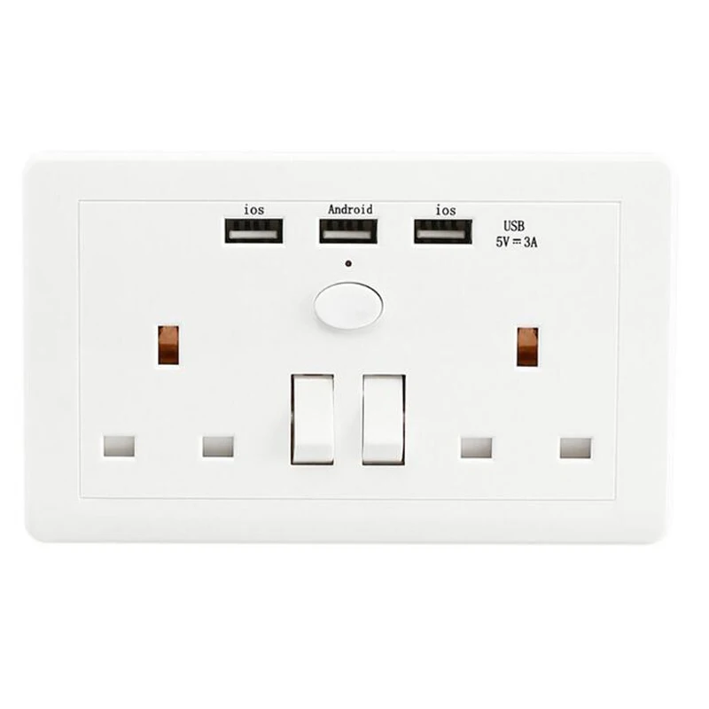 Gorelax UK USB розетка 2 розетки переменного тока 3 usb порта 110-250 в разъем питания умный дом для устройств Android IOS зарядка
