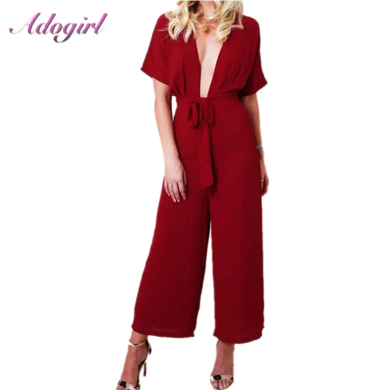 Повседневный однотонный комбинезон с глубоким v образным вырезом для вечеринки