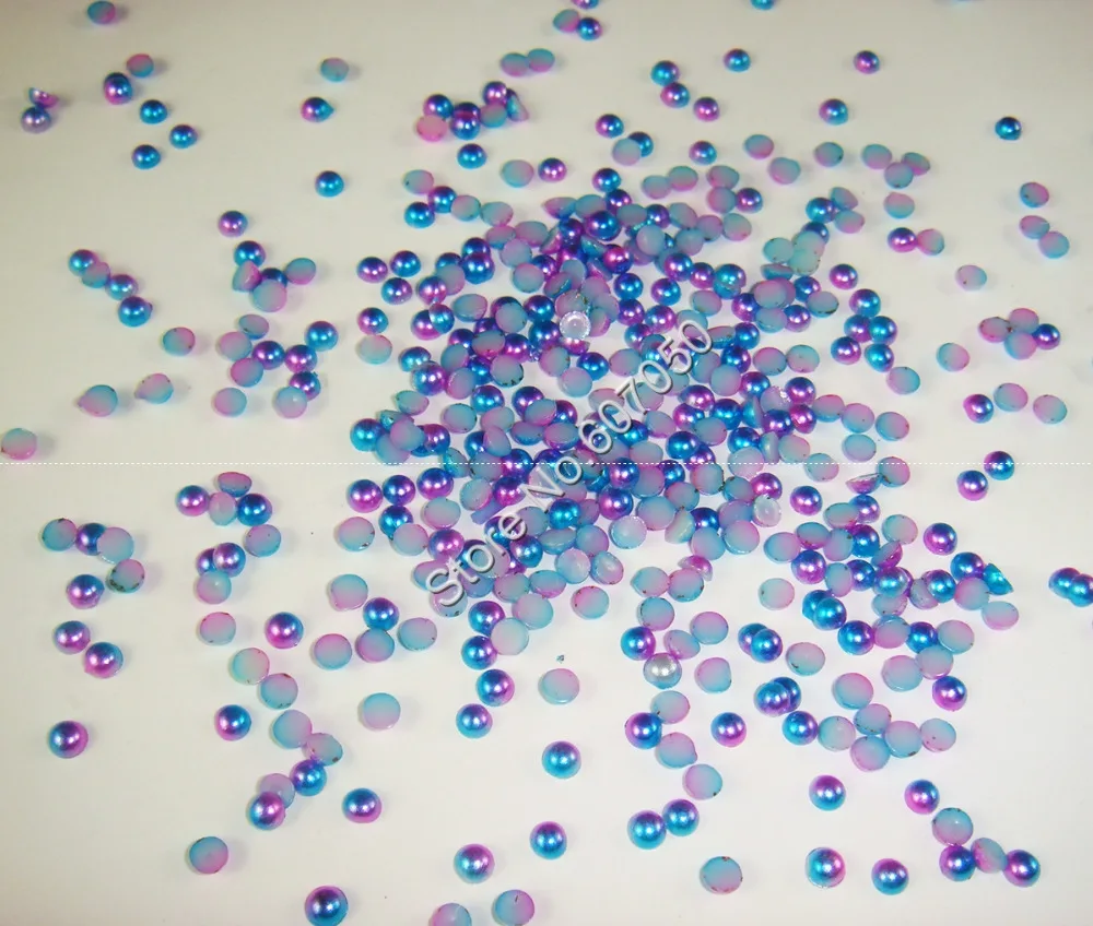 

3MM Blue-Purple Color Half Round Flatback Imitation Pearls 10000PCS for Nail Art Phone Deco Jewelry DIY ABS Gem Beads
