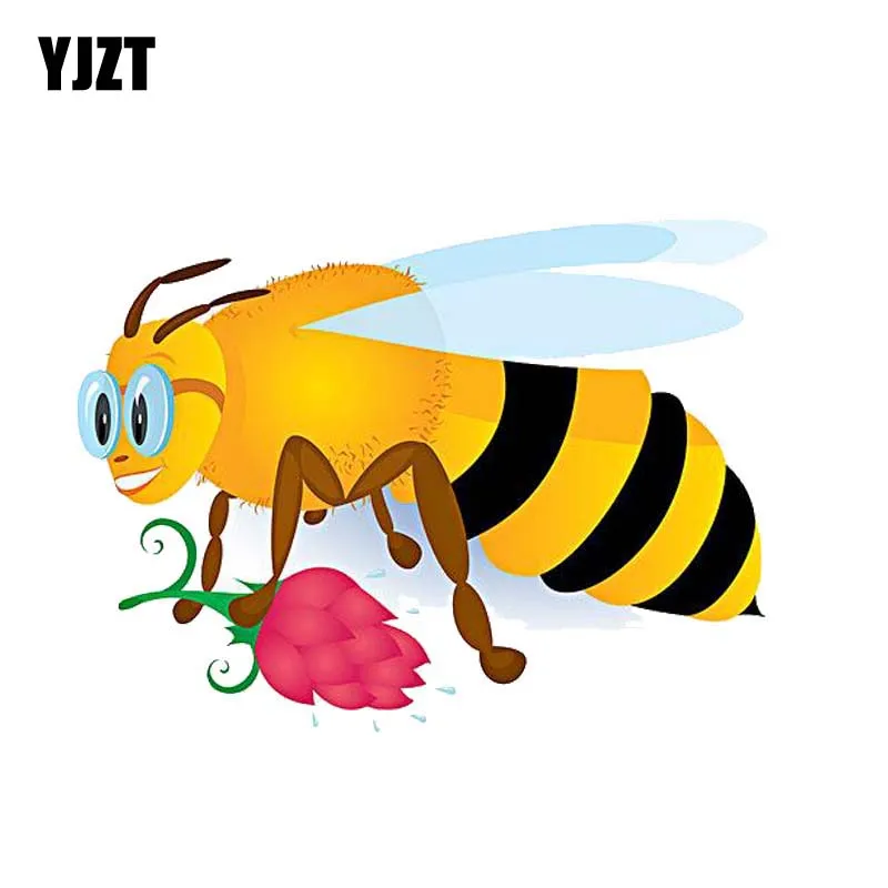 

YJZT 15.6CM*11.7CM The Bee Holds A Flower Car Sticker Decorate Decal PVC 12-300643