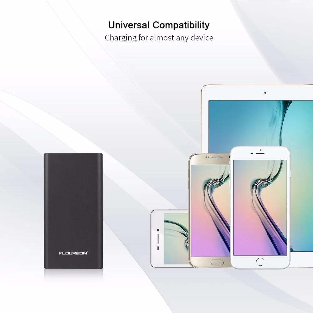 Floureon power Bank 12000 мАч 2GN-C 3A выход Dual usb type C освещение внешнее зарядное устройство для iPhone X iPad смартфонов