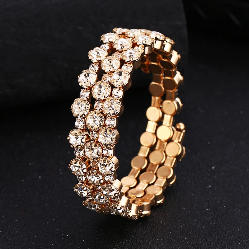 

WNGMNGL Gold Silver Crystal Beads Layers Stretch Wedding Party Multilayer Bracelets For women Charm Statement Fashion Jewelry