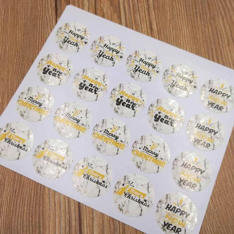 3cm200pc микс шаблон счастливый новый год самоклеющиеся этикетки домашнее печенье