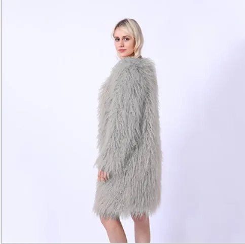 

2019 Autumn Winter Faux Fur Coat Plus Size 4XL Women Plush Outerwear Female Shaggy Overcoat and Jacket