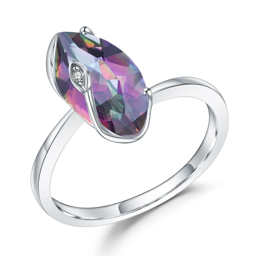 

GEM'S BALLET 2.49Ct Natural Rainbow Mystic Quartz Marquise Ring 925 Sterling Silver Gemstone Rings For Women Wedding Jewelry