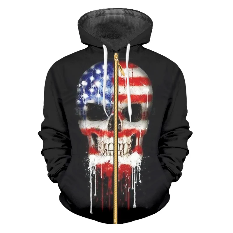 OGKB американский флаг толстовки на молнии мужские крутые с 3D-принтом черепа