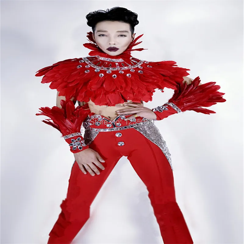 WYY Стразы плащ с перьями бальных танцев Мужские носит костюм очки певица куртка