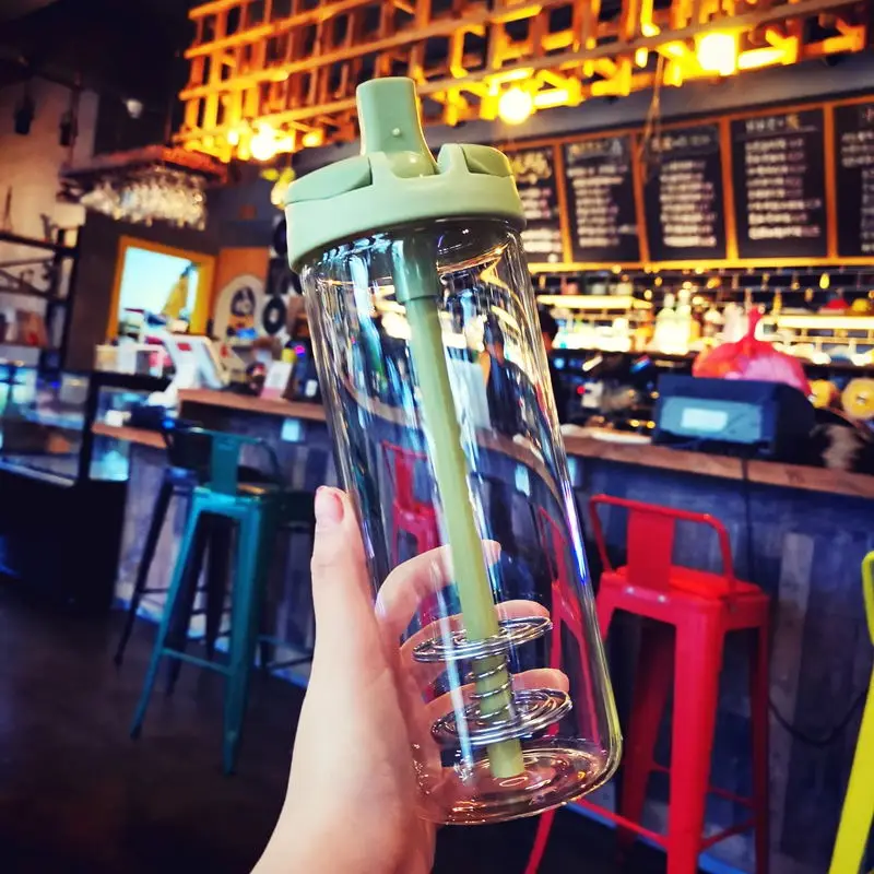Зеленый Большой стакан бутылки для воды BPA Free Sport My Bottle Студенческая кружка с ремнем шейкер для протеина шейкер с чайным впрыскивателем - Цвет: Зеленый