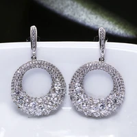beautiful circle dangle earring zirconia stones female jewellery round design womens drop earrings white color jewelry