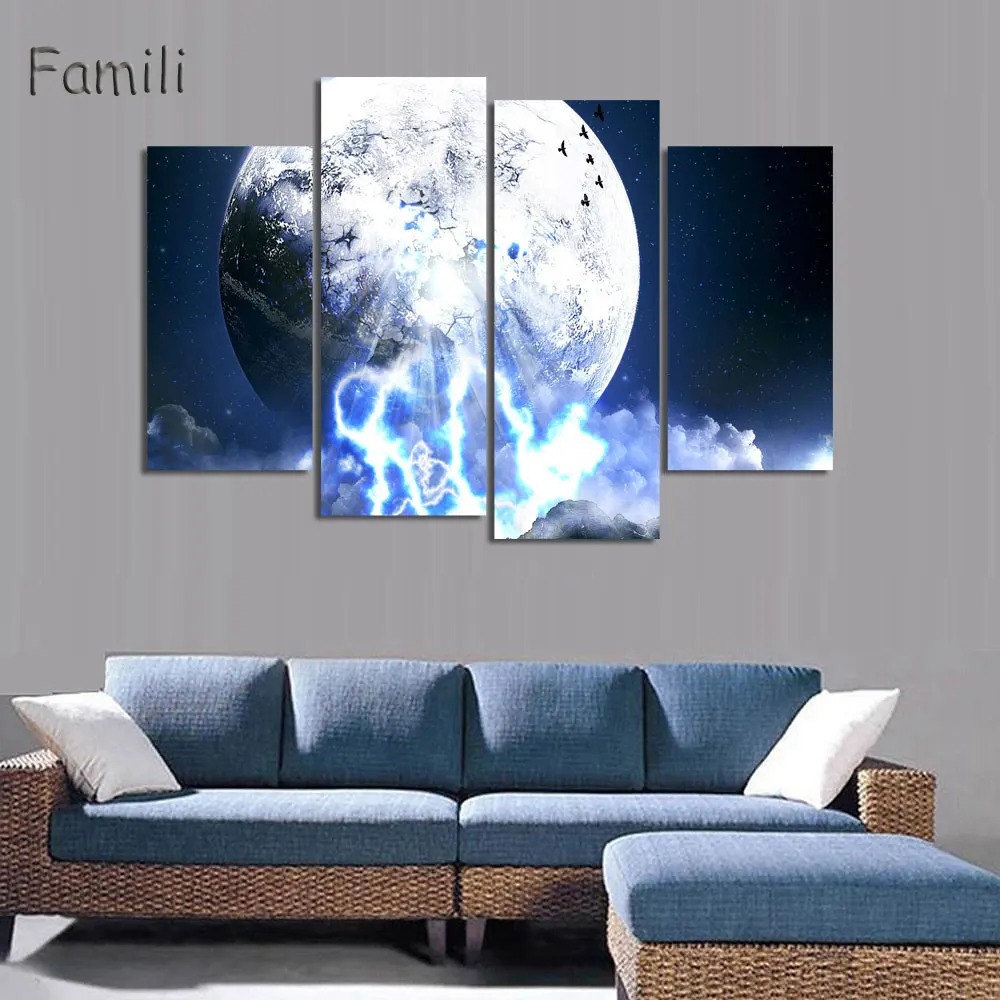 4 панели HD Печать Вселенная Звездный взрыв картина холст печать декор комнаты