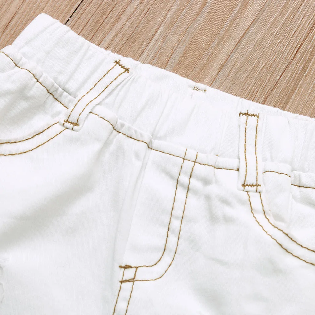 Одежда для девочек Футболка с буквенным принтом маленьких + джинсовые шорты