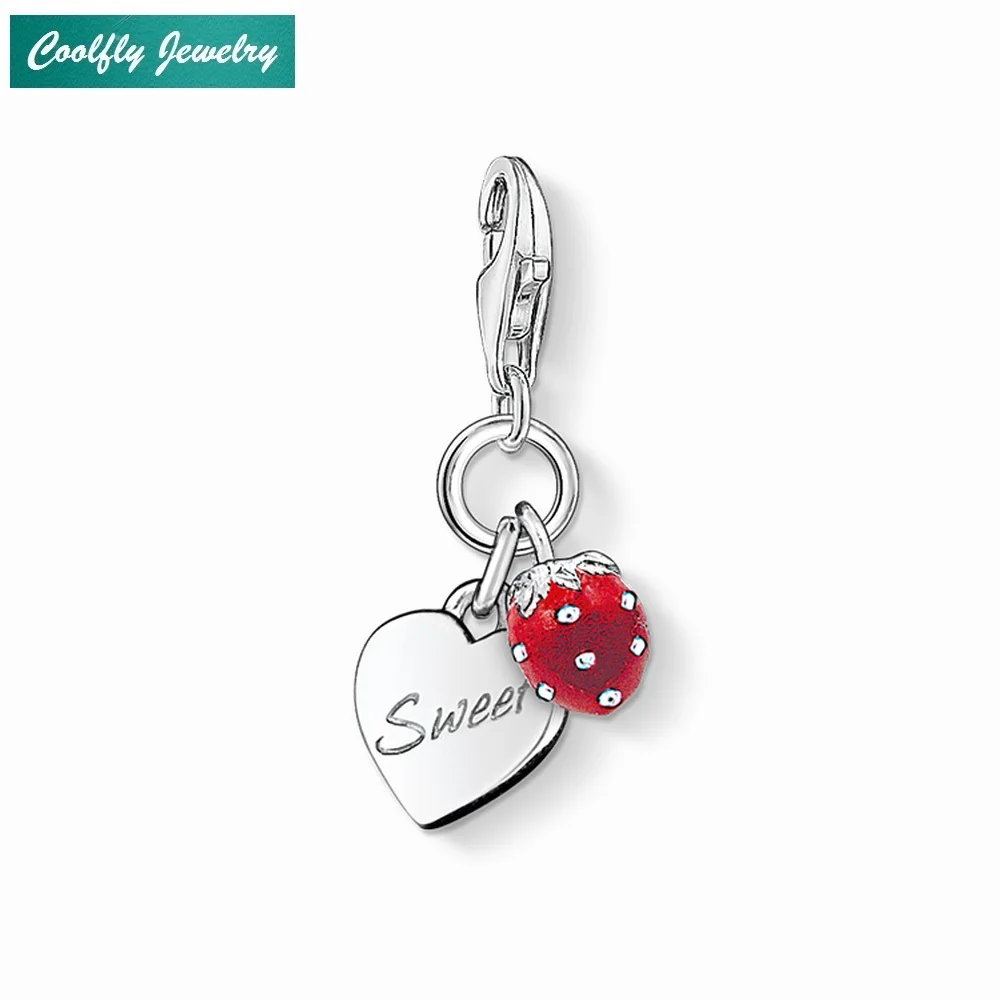 Sweet Heart &amp Клубника Подвески Fit Браслет И Сумка Симпатичные 925 пробы серебро DIY