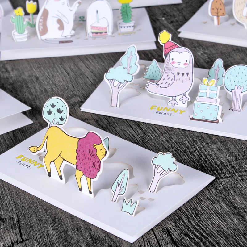 Креативная объемная поздравительная открытка с изображением лесных животных 10