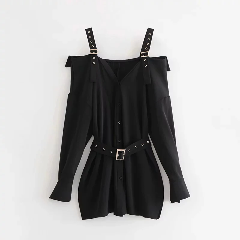 Новинка 2018 модное женское черное короткое платье-блузка с вырезом лодочкой