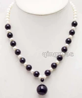 6 7mm natural white pearl 8mm black stone and 18mm black beads pendant 17 necklace ne5994 wholesaleretail
