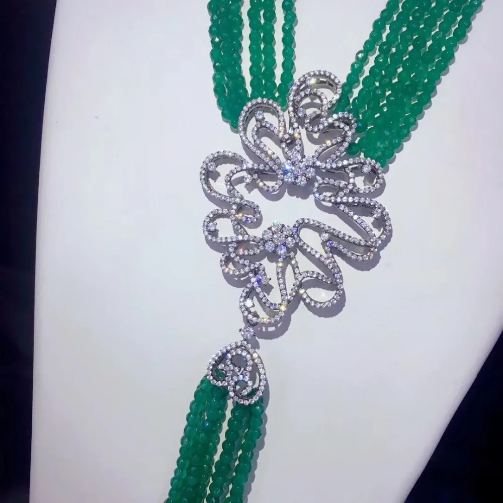 Miglior Agata Verde Collana Argento 925 Con Nappe Del Pendente Della Collana Multa Monili Delle Donne Multi Strati Di Trasporto Libero 18 Pollice