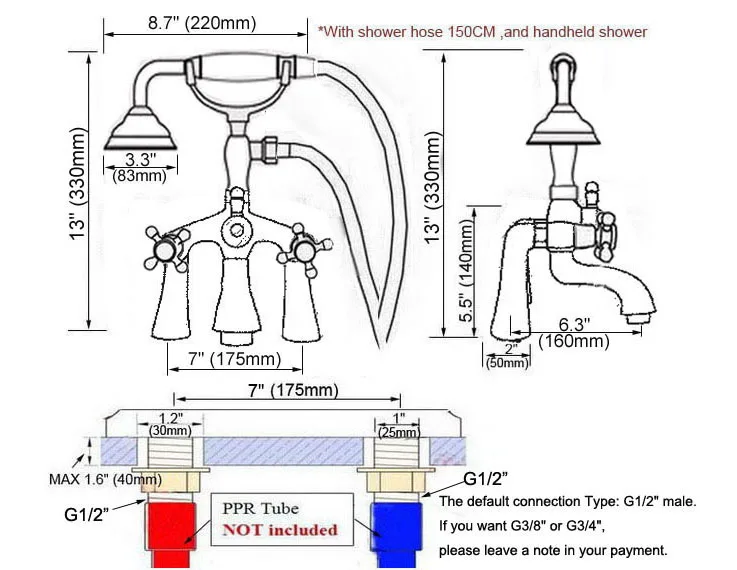 Античный красный медный латунный смеситель с двумя перекрестными ручками