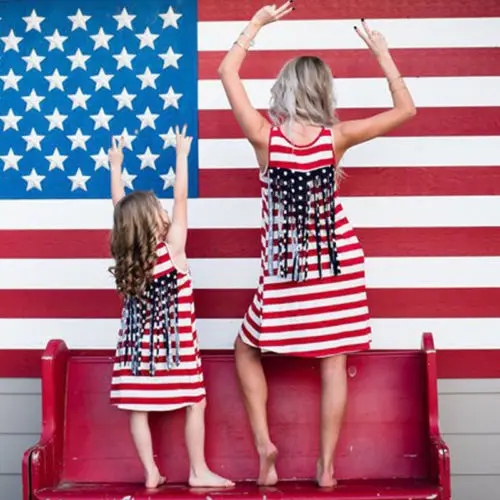 Повседневные летние платья в стиле бохо без рукавов полоску для мамы и дочки