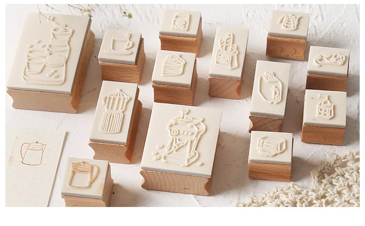 Кофейный набор 13 шт \ DIY креативный Милый Забавный штамп Деревянный уплотнитель дневник календарь скрапбук набор канцелярских принадлежностей для студентов
