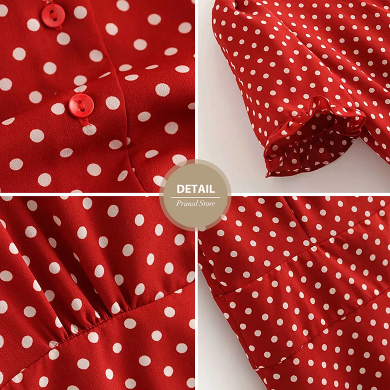 Платье в горошек с рукавами лепестками Красное До Колена Для Отдыха пляжное