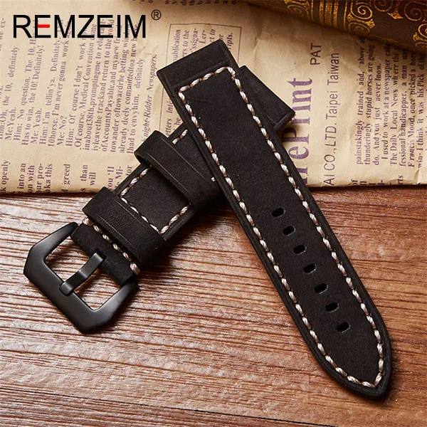 Black(Black buckle) Ремешок для часов из натуральной кожи, ремешок для часов ручной работы в стиле ретро, ремешок для часов 20 мм, 22 мм, 24 мм, коричневый, черный, с твердой пряжкой из нержавеющей стали - Цвет ремешка: Black(Black buckle)
