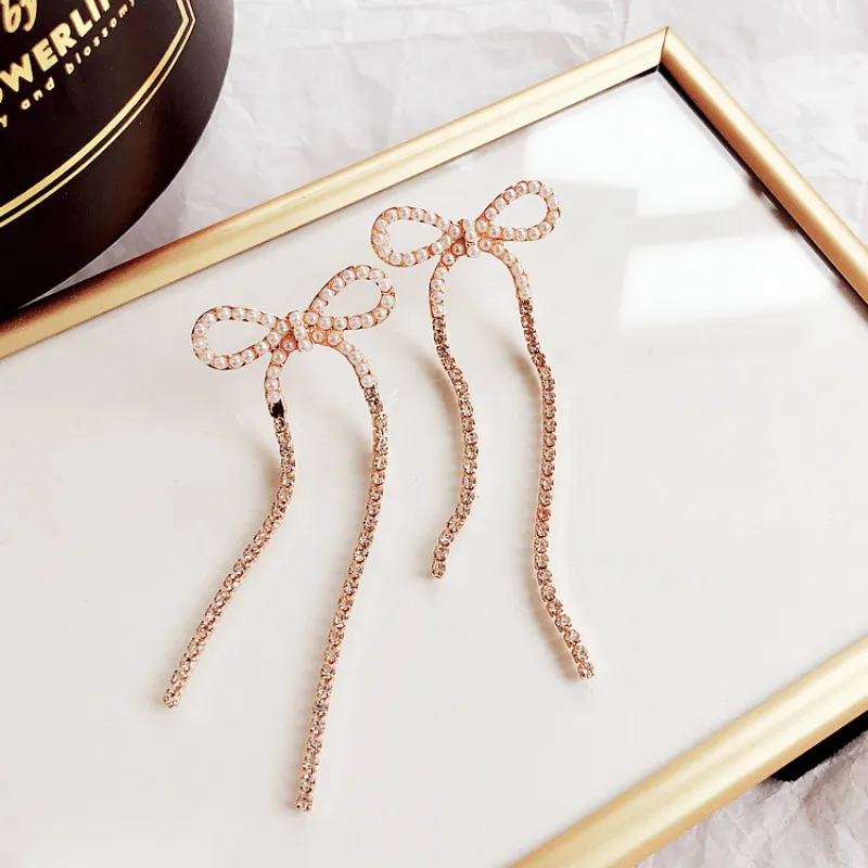 Женские богемные серьги подвески модные с искусственным жемчугом и бантом на