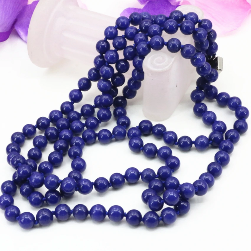 

3 rows blue lapis lazuli 8mm stone strand necklace round beads high grade women weddind party diy jewelry 17-19inch B3207