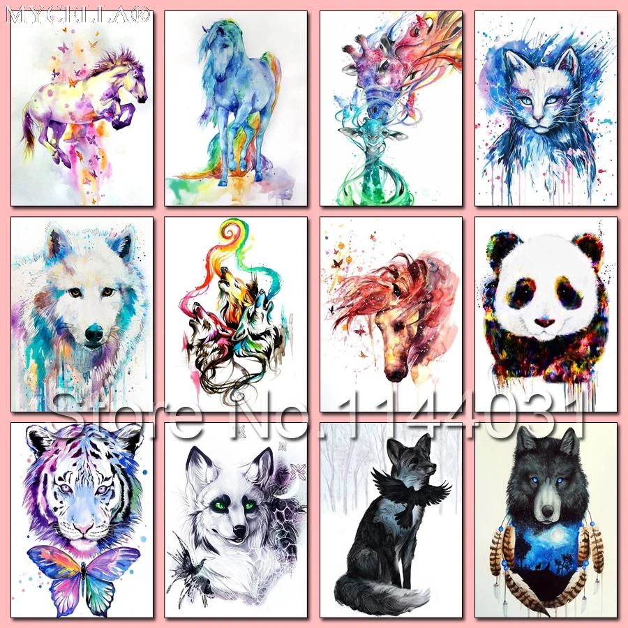 Алмазная вышивка акварелью с животными 5D алмазная живопись сделай сам красочный