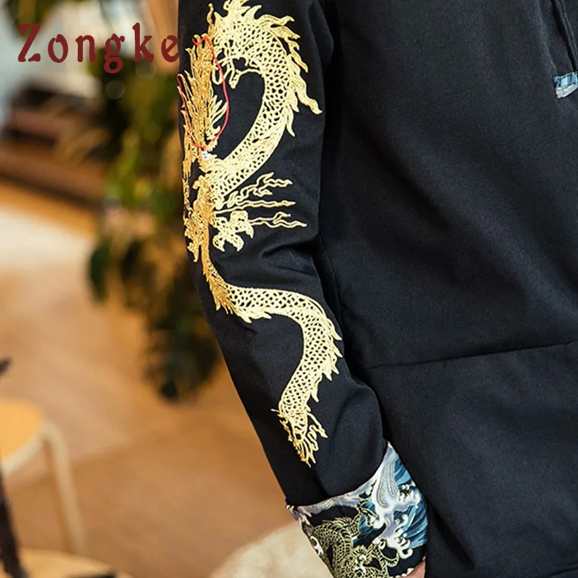 Zongke, китайский стиль, куртка с вышивкой дракона, мужская мода, хип-хоп уличная куртка-бомбер, Мужское пальто, мужская куртка, пальто, 5XL