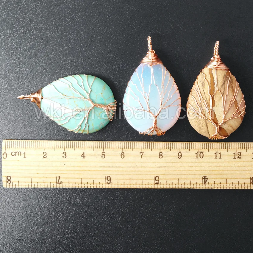 

WT-N809 Wholesale tree of life necklace, rose gold color Wire wrapped tree natural stone necklace