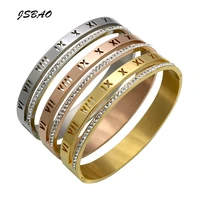 jsbao new arrival women bijoux brand design rhinestones arm luxury roman numerals cuff bracelets bangles pulseira feminina