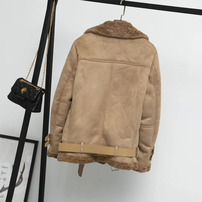 Fitaylor Женская куртка из искусственной кожи овечья шерсть меховой воротник