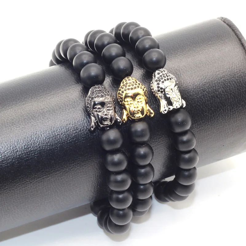 Мужские буддийские браслеты сделай сам черные с фианитами мужские для йоги 8 мм