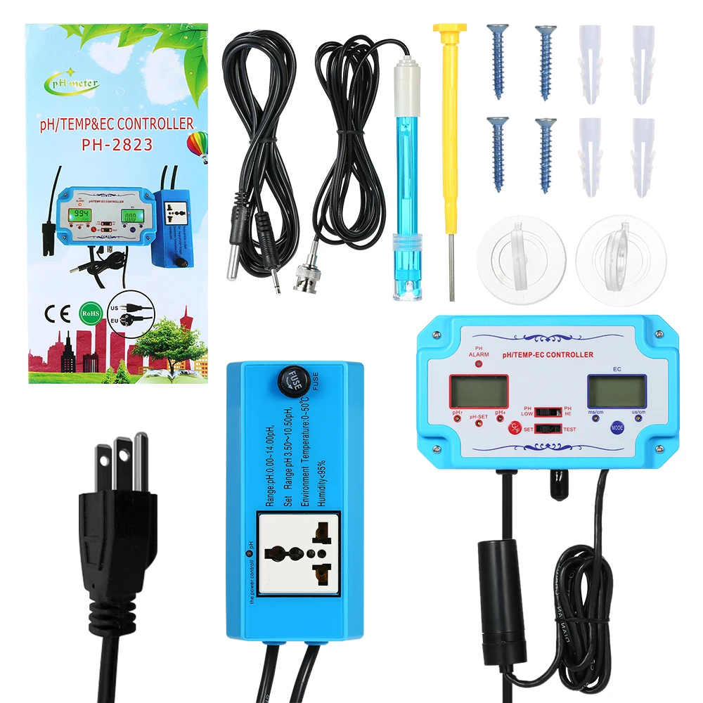3 в 1 pH/EC/TEMP датчик качества воды pH контроллер разъем реле Repleaceable электрод Тип BNC зонд тестер качества воды