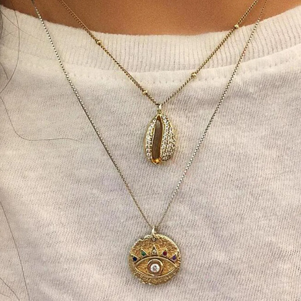 Цепочка Ожерелье Золотая Длинная цепочка колье с кулоном двойное ожерелье