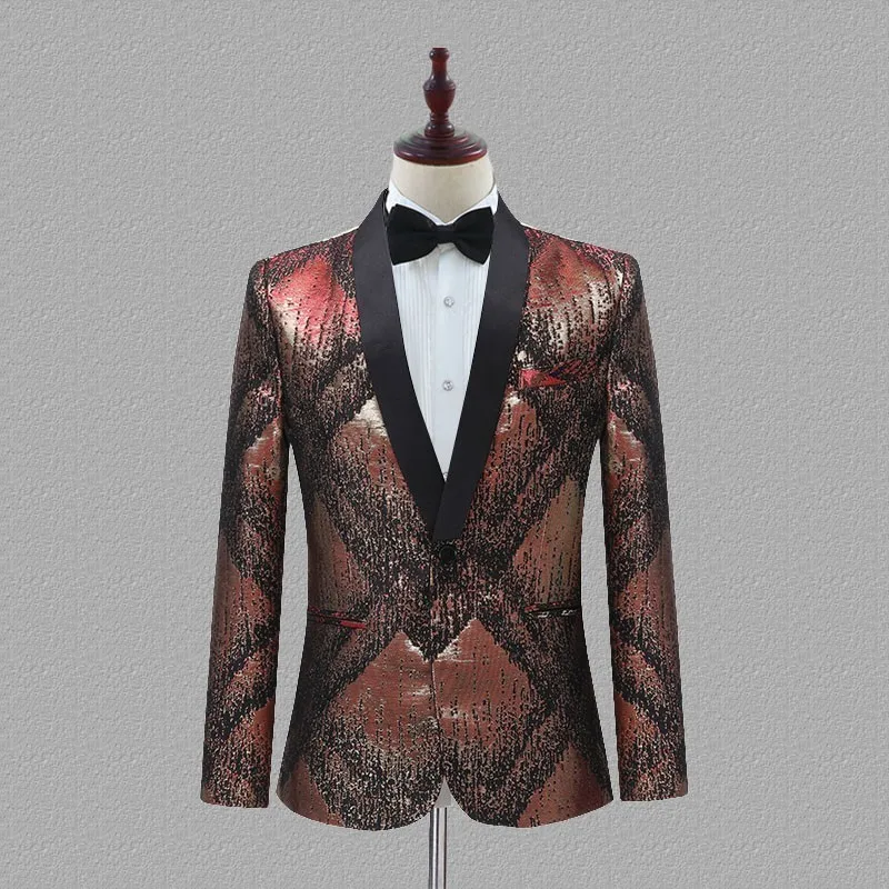only jacket PYJTRL, мужские цветные жаккардовые приталенные блейзеры с геометрическим узором, сценический костюм для певцов, платье для выпускного, пиджак, модное пальто для мужчин - Цвет: only jacket