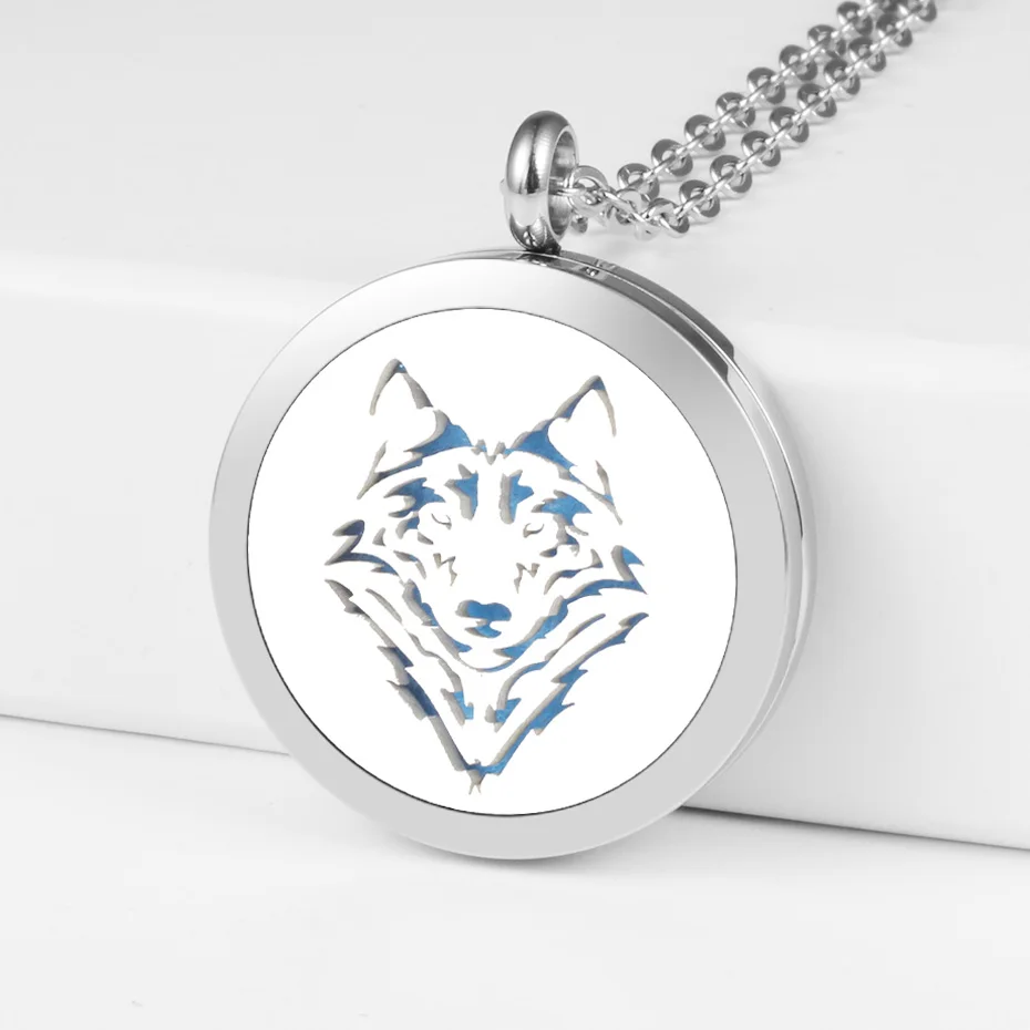 Ожерелье из нержавеющей стали с распылителем эфирного масла Wolf для мужчин