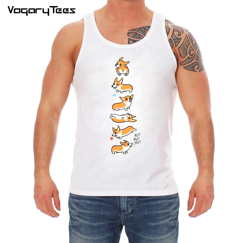 

Summer new Fashion Corgi Cuties printed tank top Cool Men Summer Brand Fashion white vest Comfortable Tops Funny dog